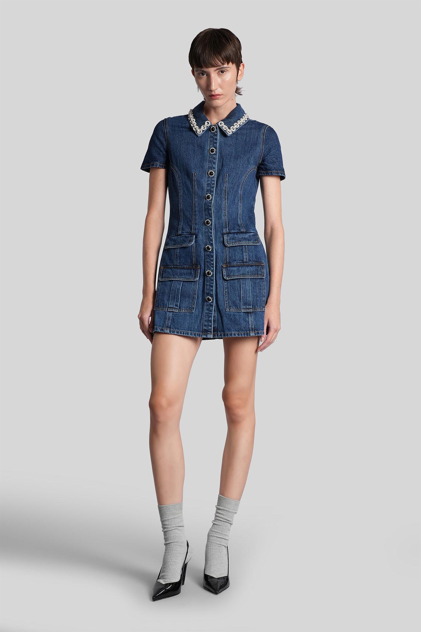 self-portrait mini dress in blue cotton