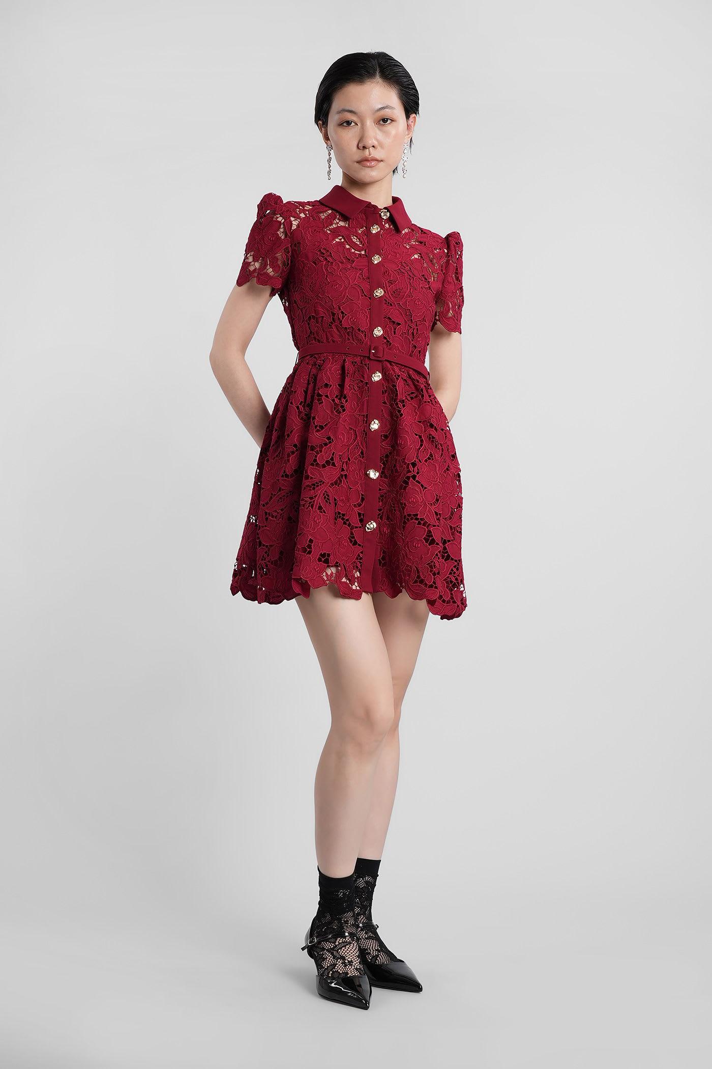 self-portrait mini dress in bordeaux polyester