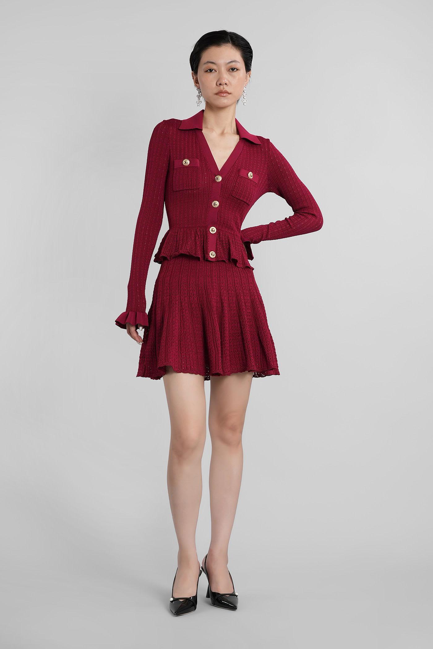self-portrait mini dress in bordeaux viscose