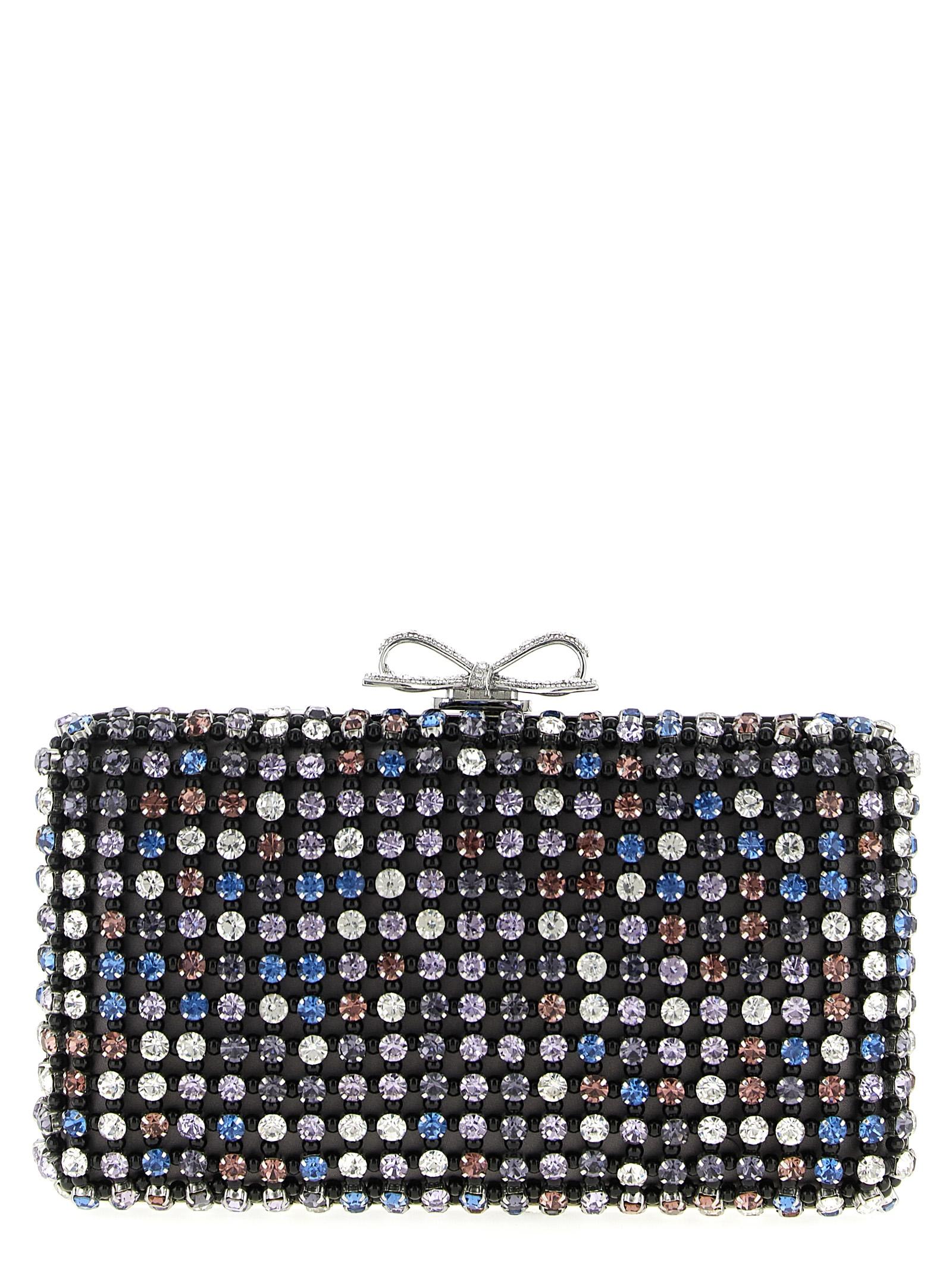 self-portrait multi crystal chainmail clutch multicolor polyester elastane - women