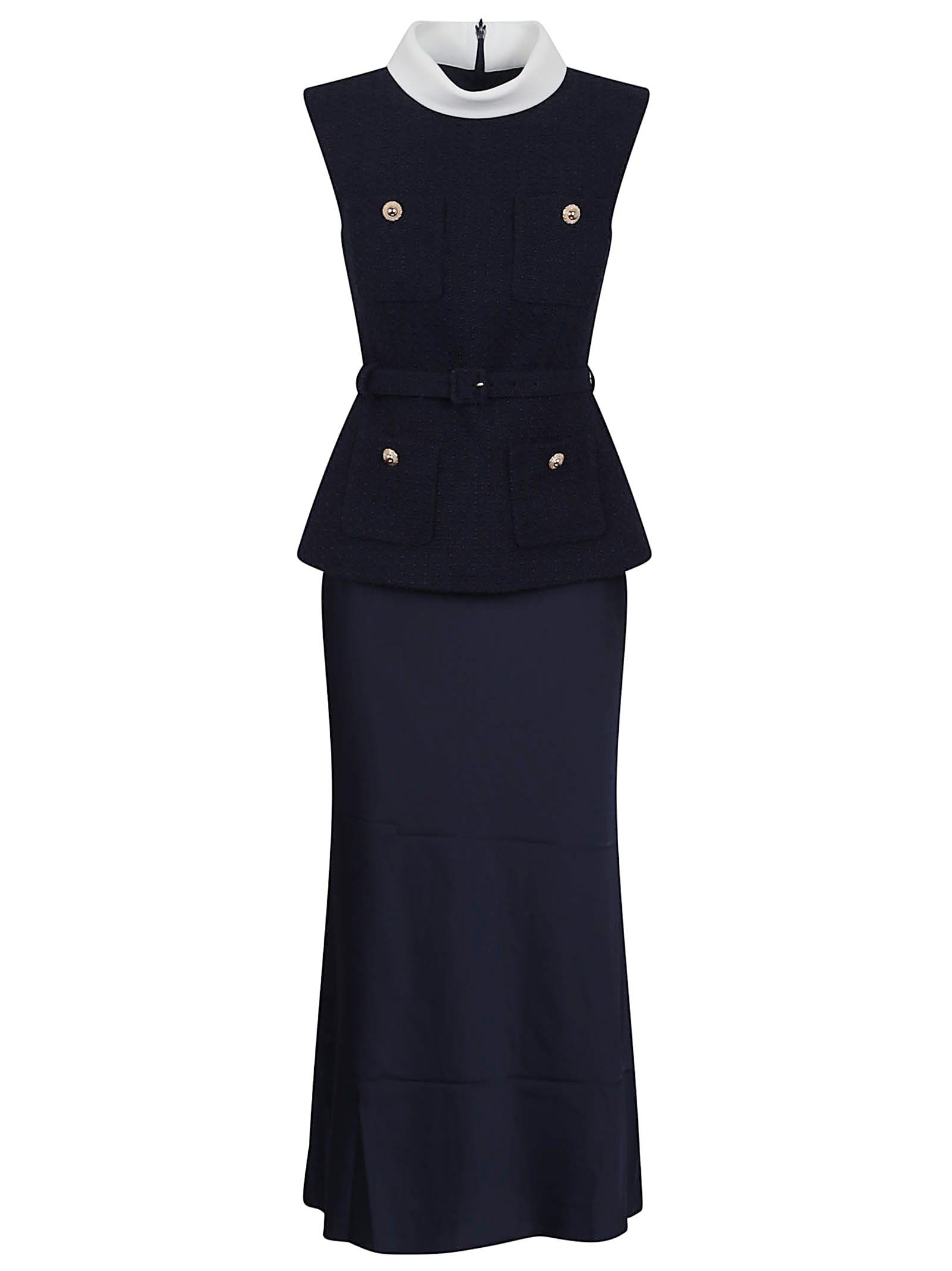 self-portrait navy boucle sleeveless midi dress