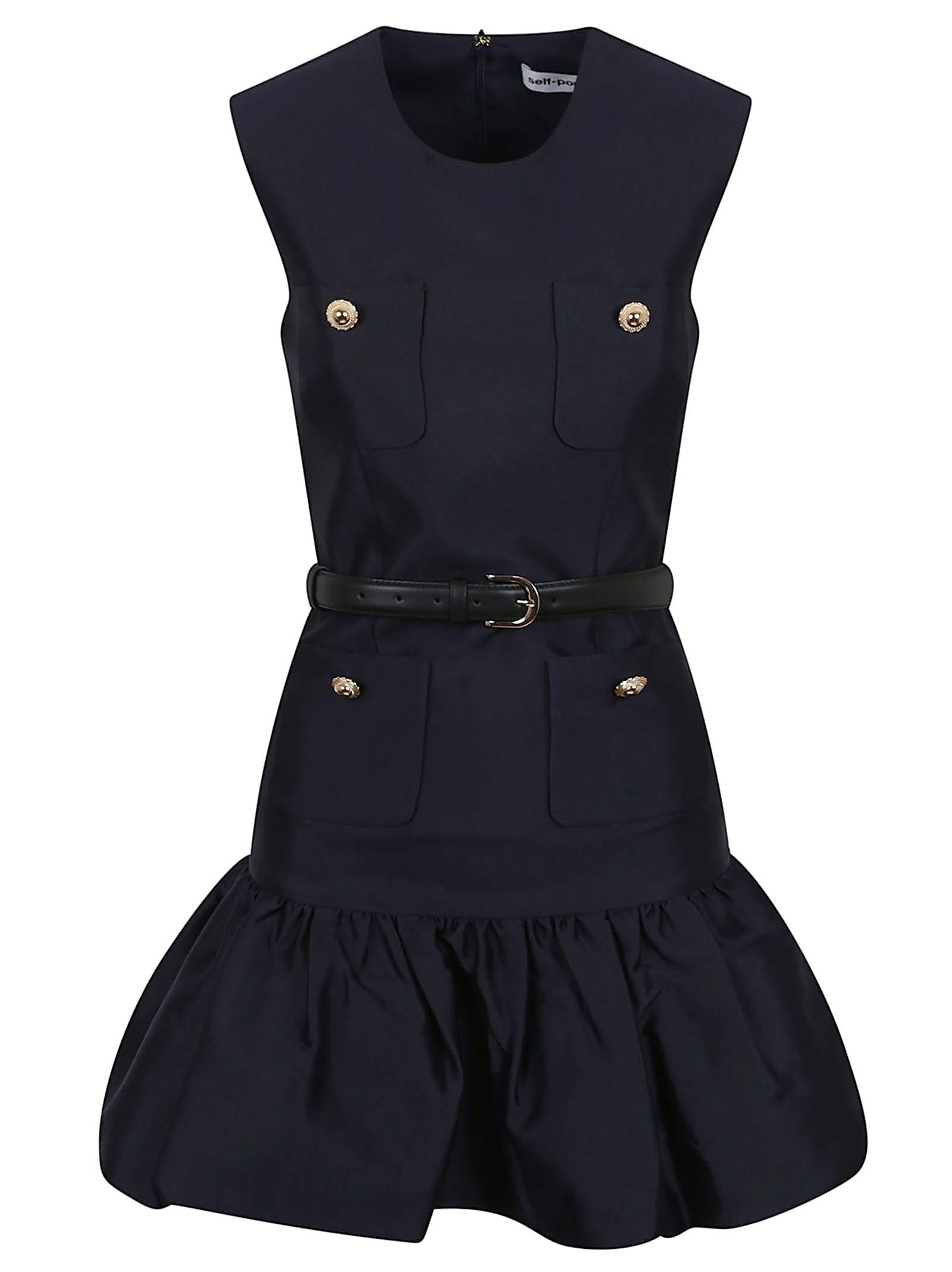self-portrait navy taffeta mini dress