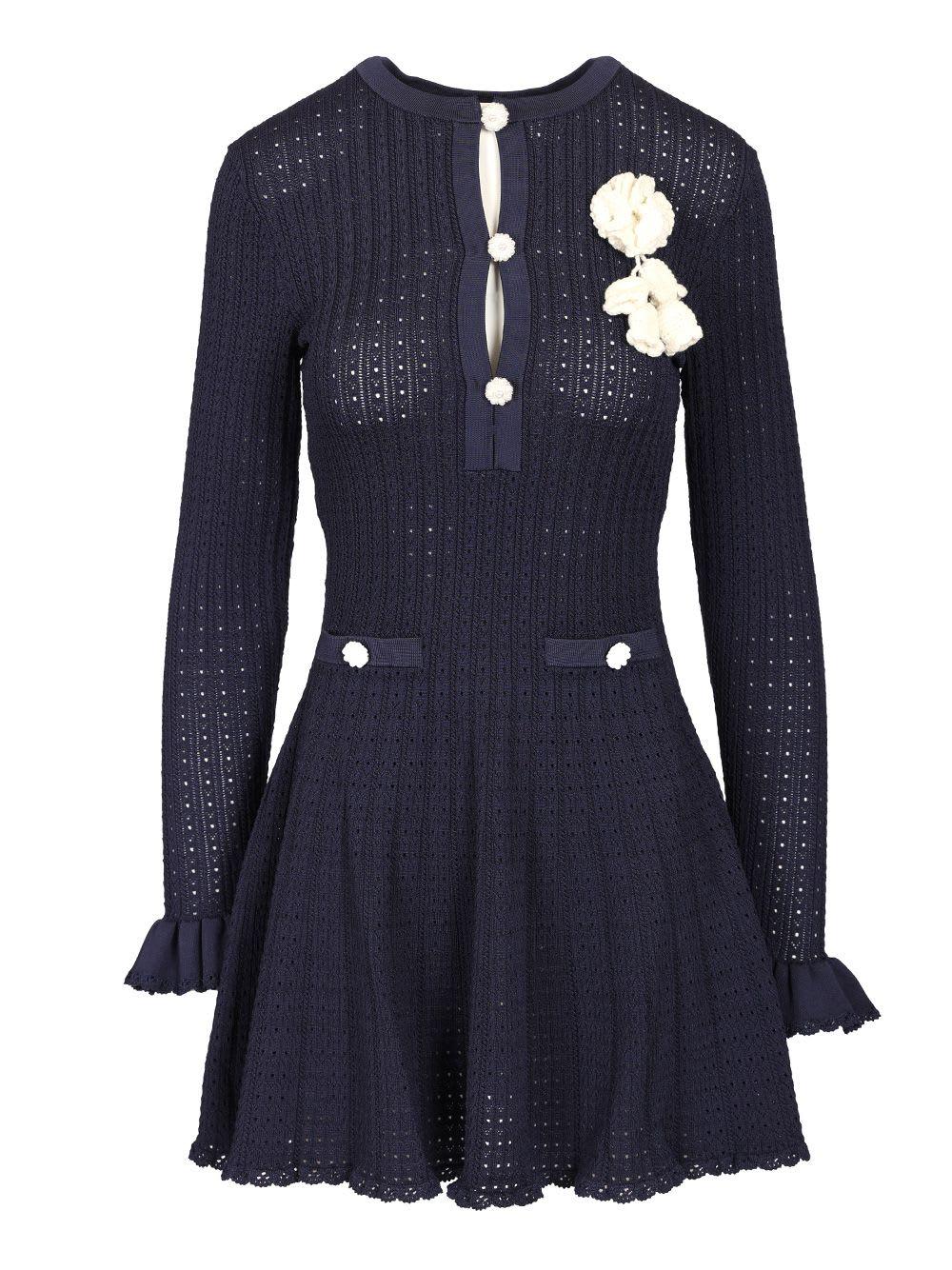 self-portrait openwork knit mini dress