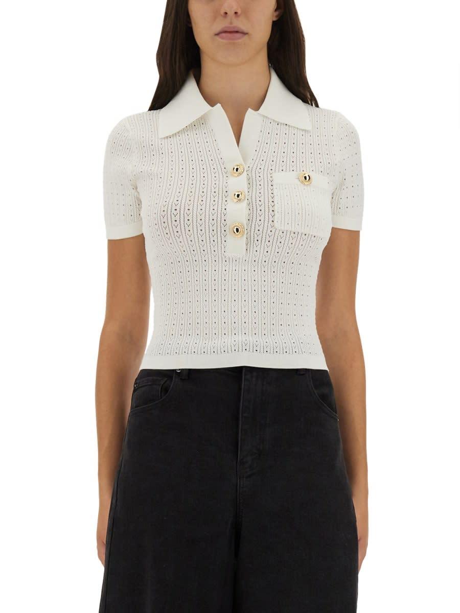 self-portrait perforated knit top