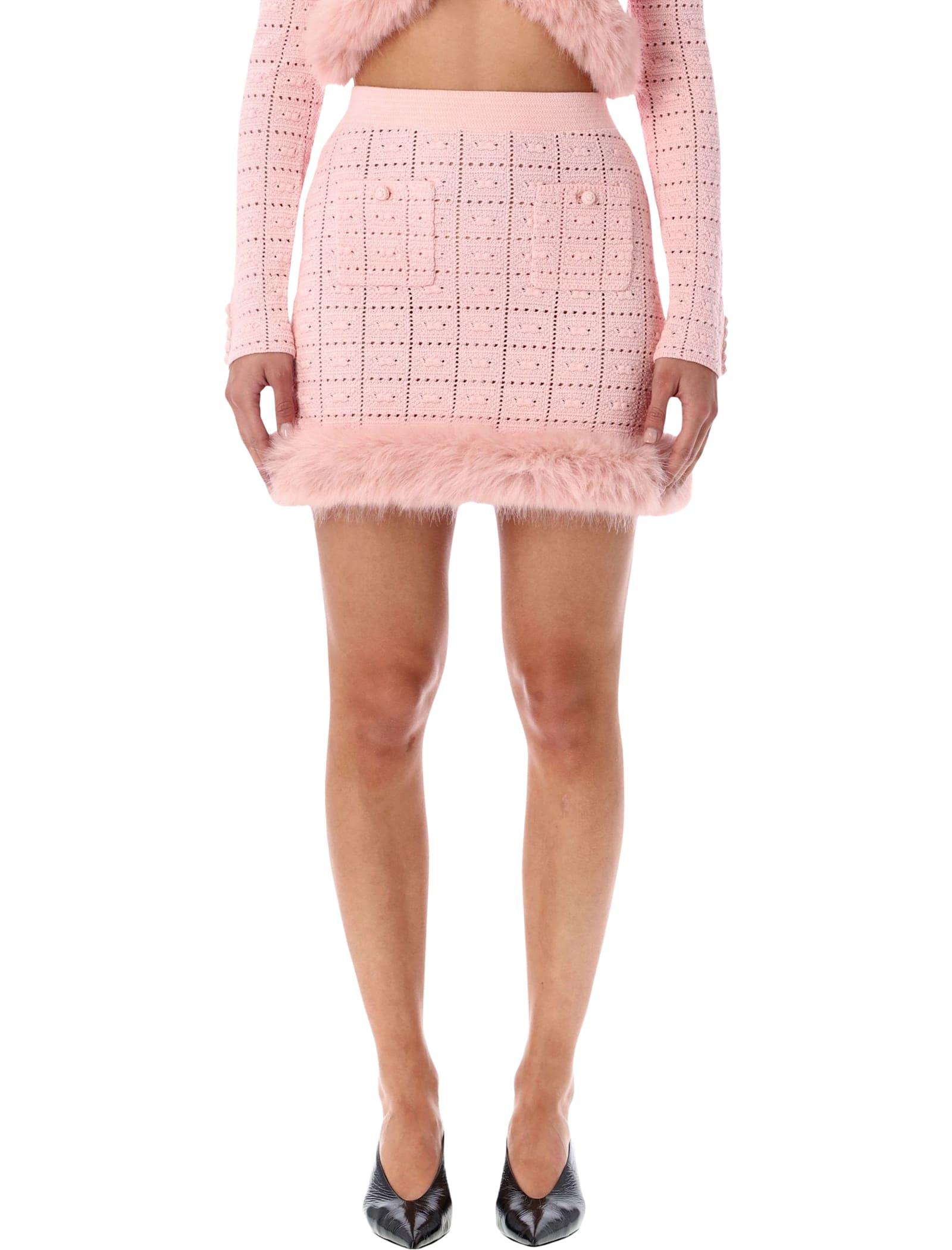 self-portrait pink knit mini skirt with faux fur hem