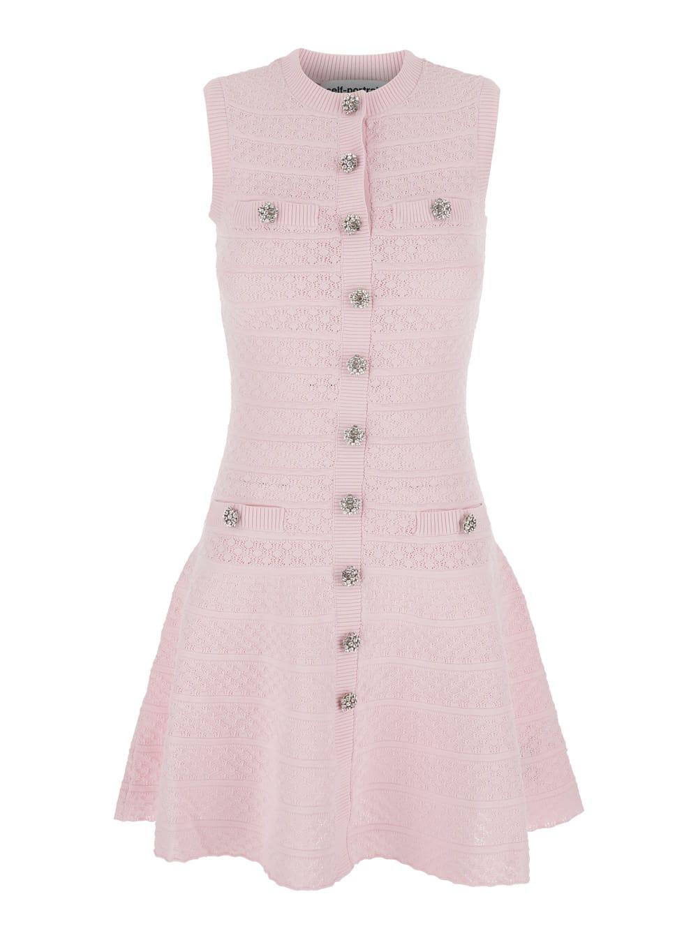 self-portrait pink pointelle diamante knit mini dress