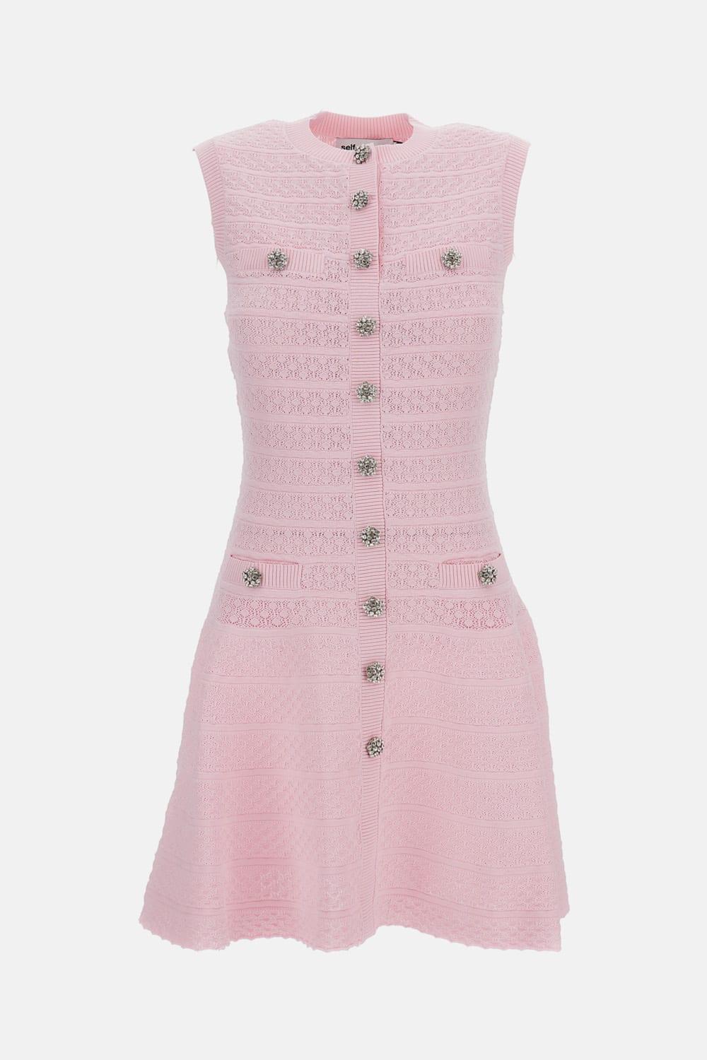 self-portrait pink pointelle diamante knit mini dress