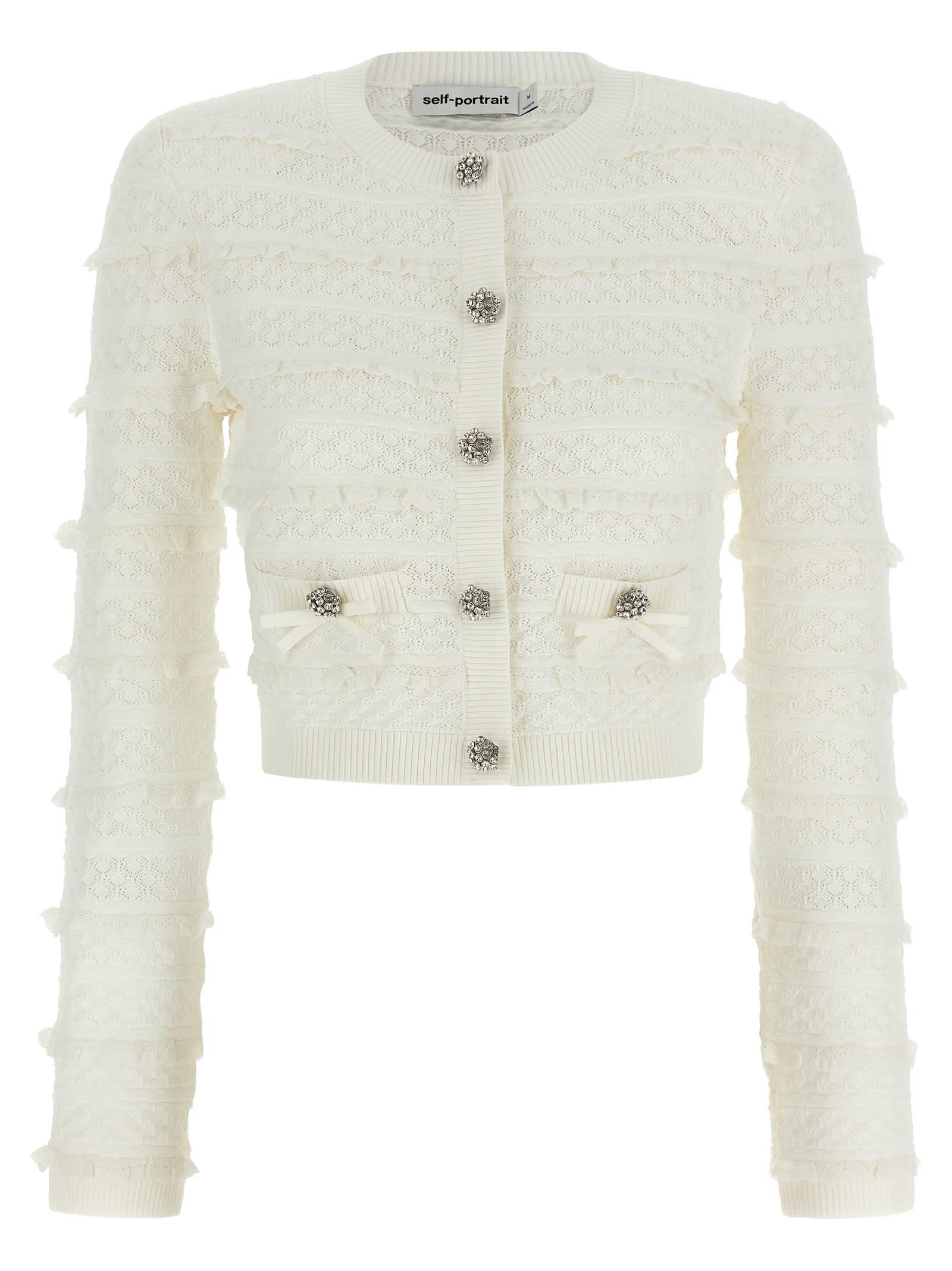 self-portrait pointelle diamante cardigan