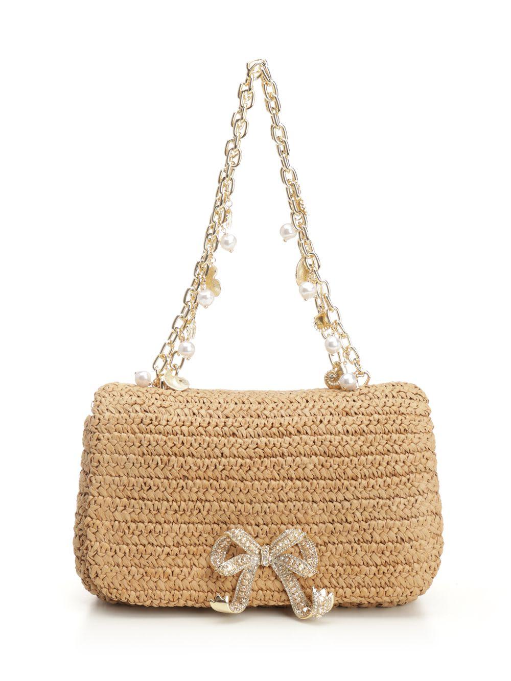 self-portrait raffia bow charm shoulder bag