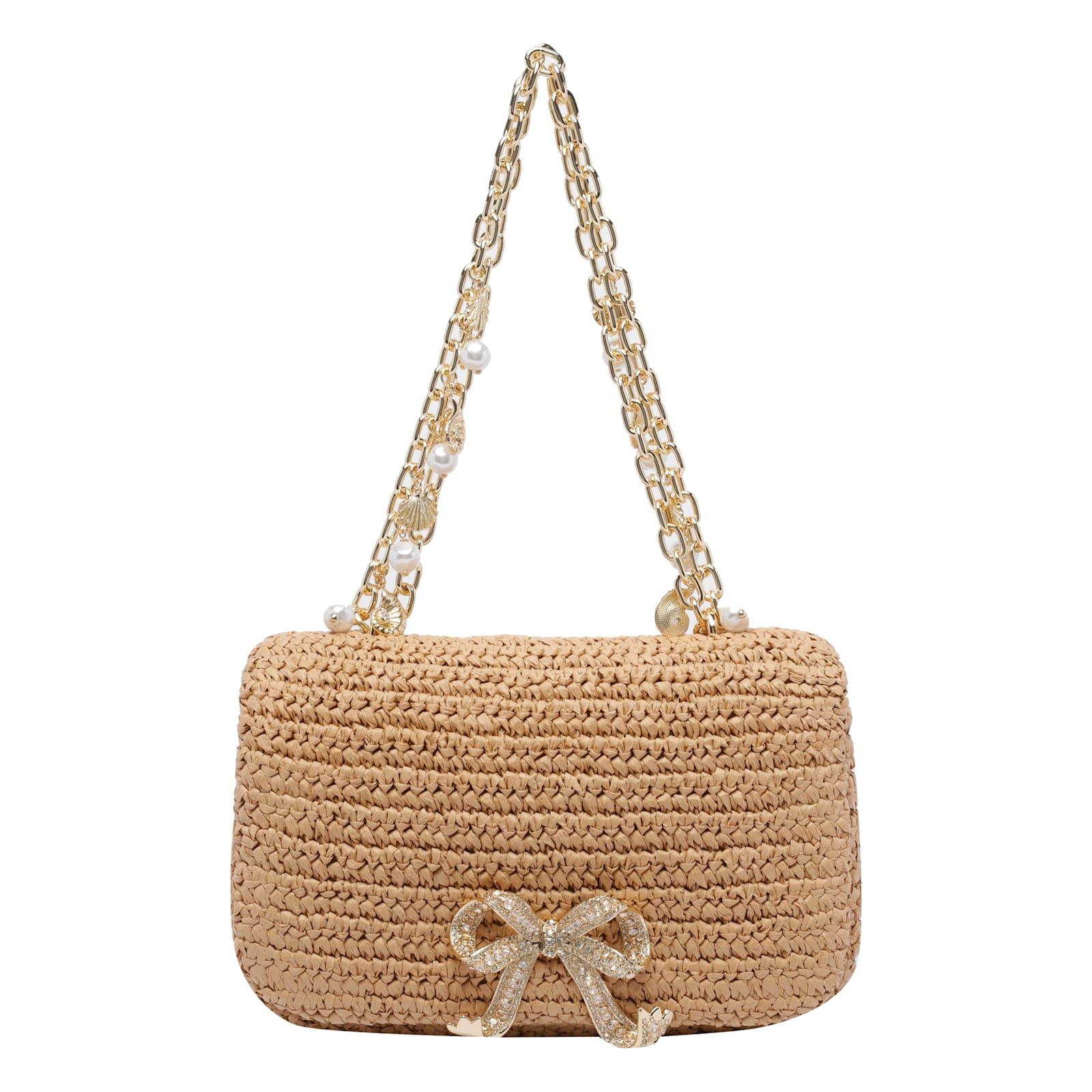 self-portrait raffia bow charm shoulder bag