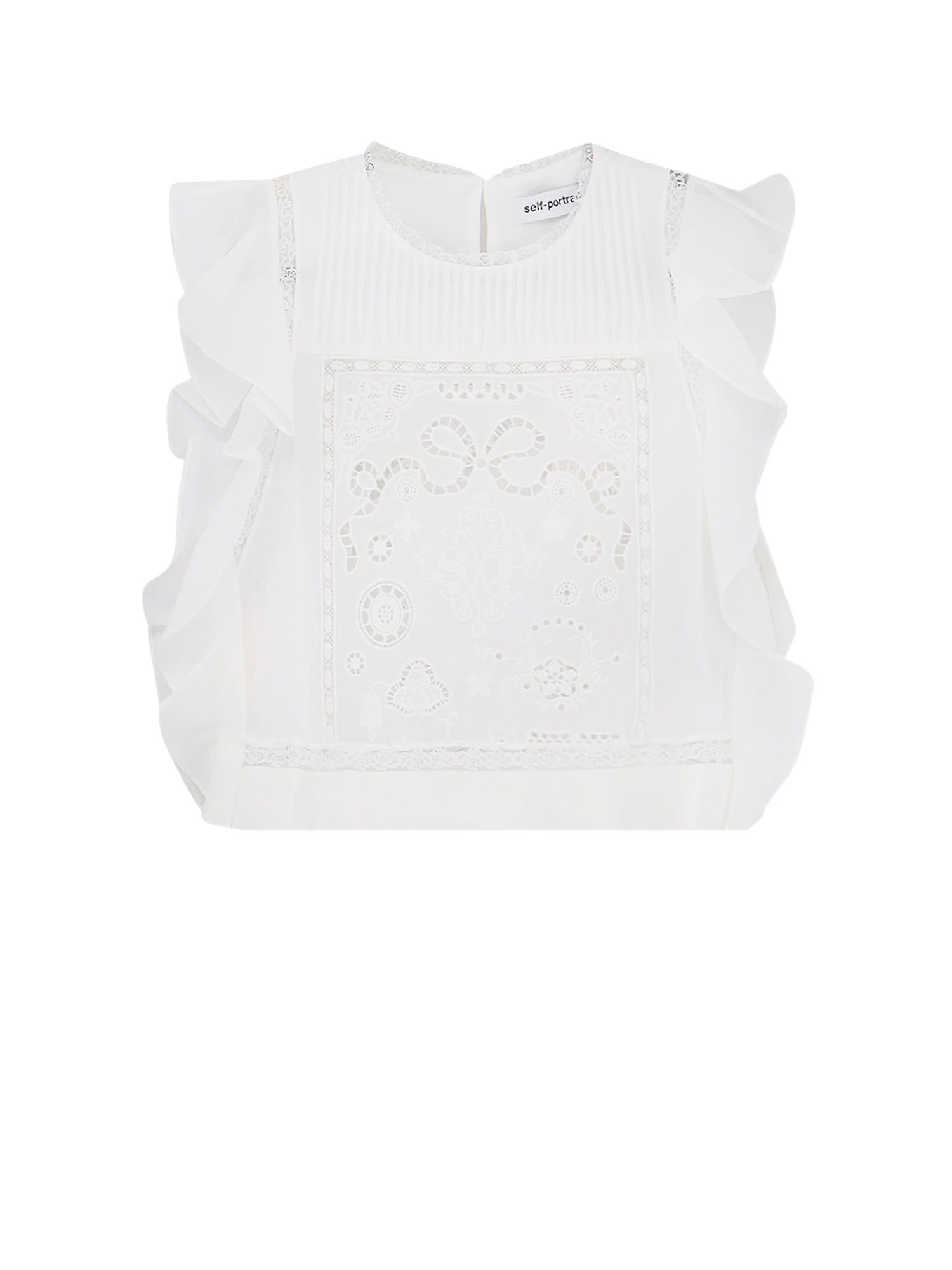 self-portrait ramie top with lace inserts