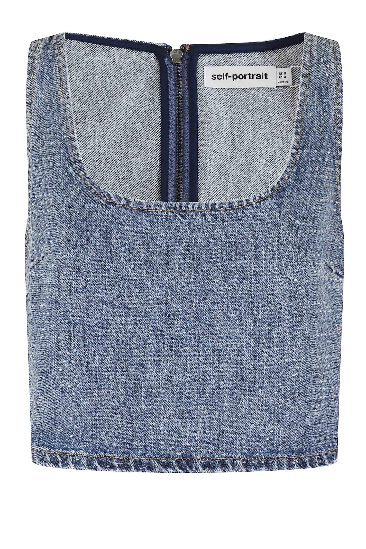 self-portrait rhinestone denim crop top