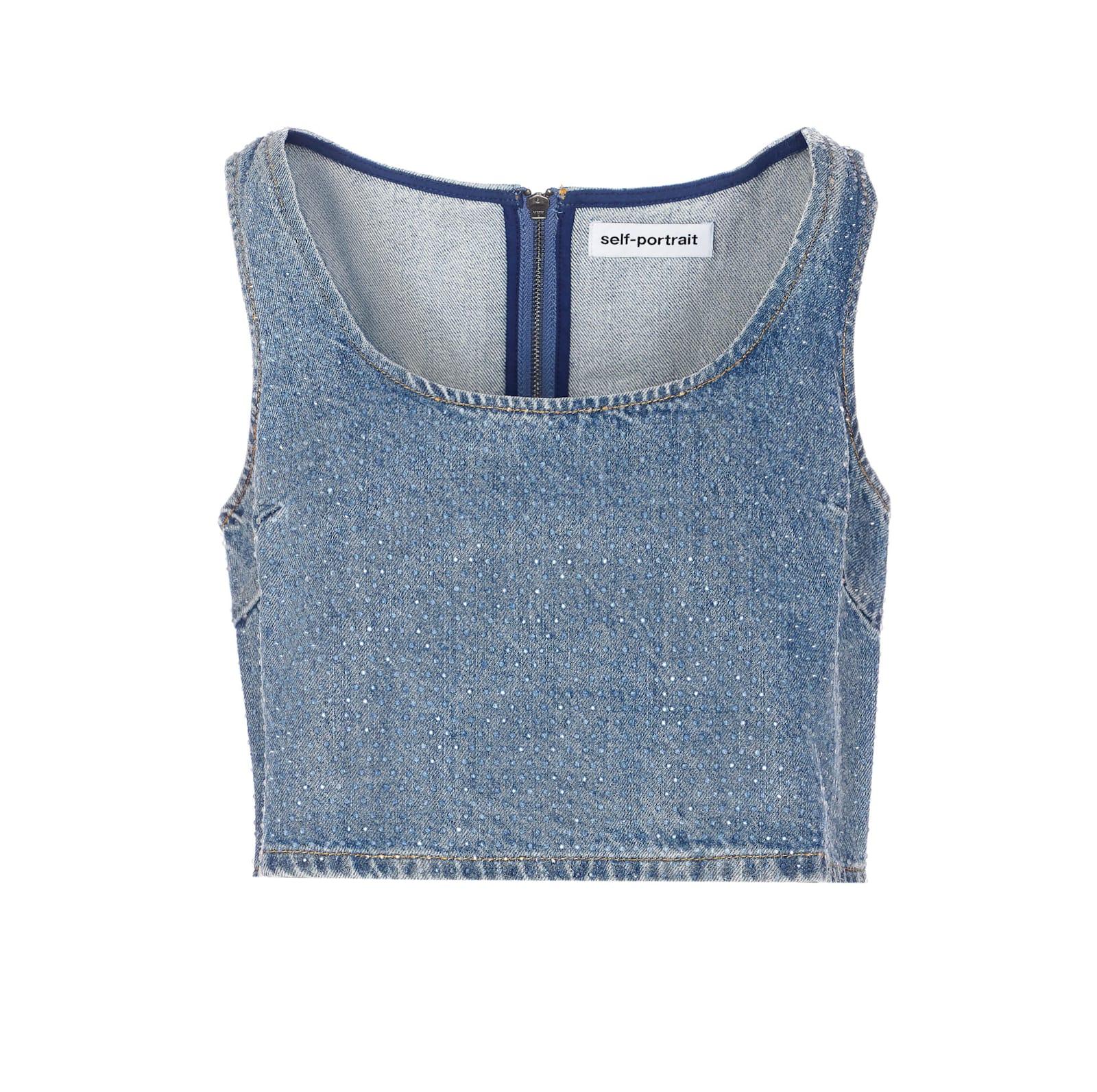 self-portrait rhinestone denim crop top