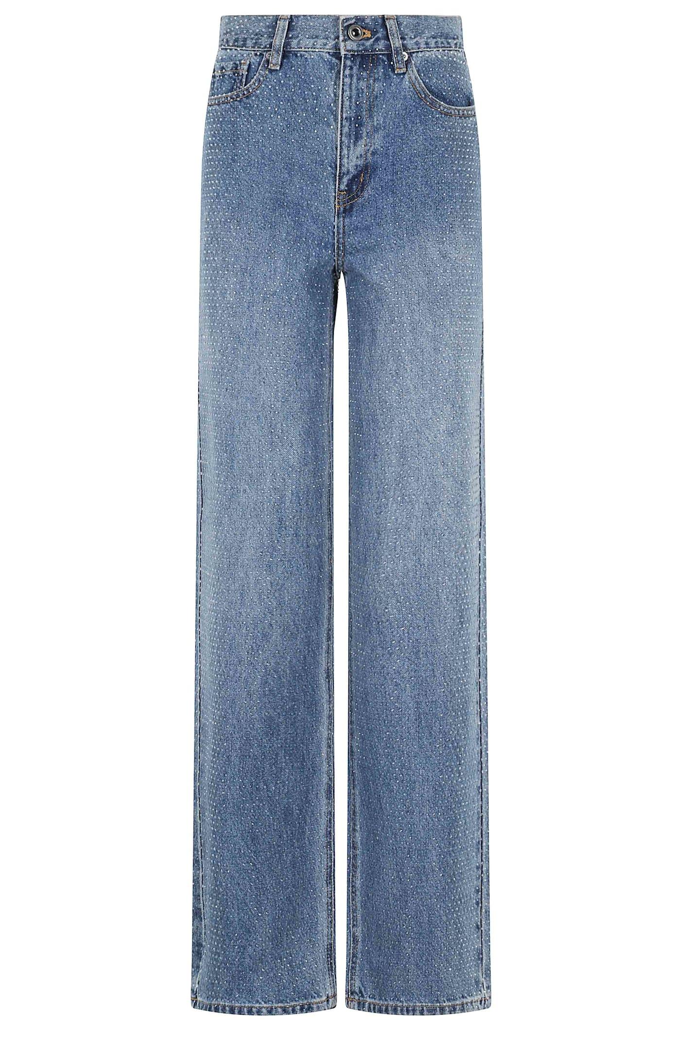 self-portrait rhinestone denim straight leg jeans