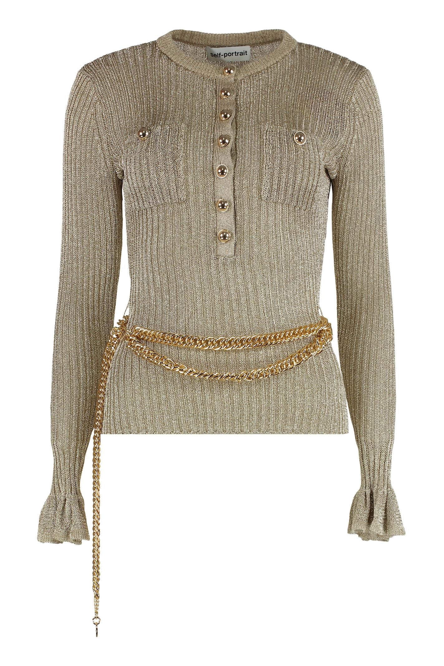 self-portrait ribbed lurex yarn sweater