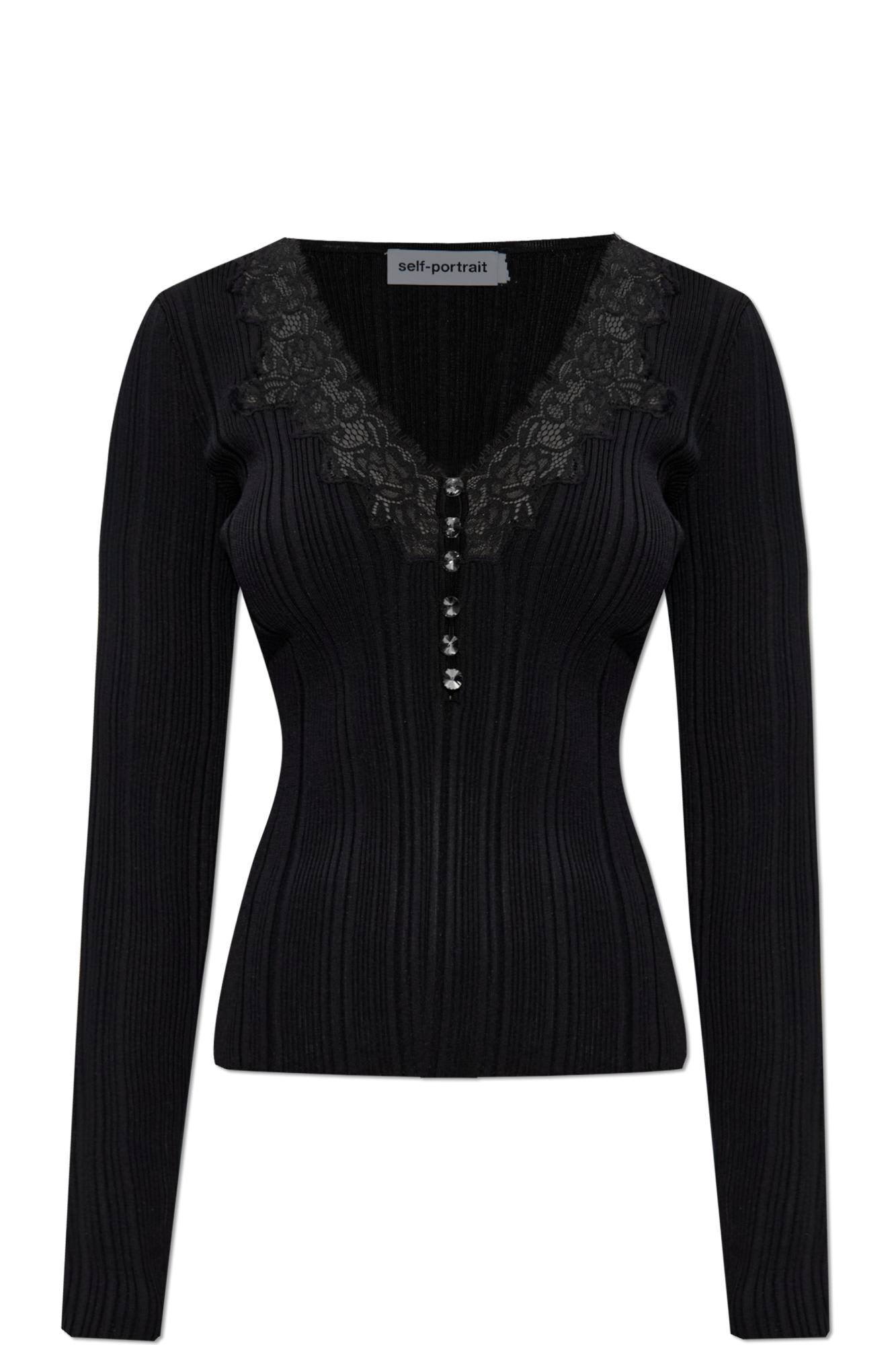 self-portrait ribbed top with shiny buttons