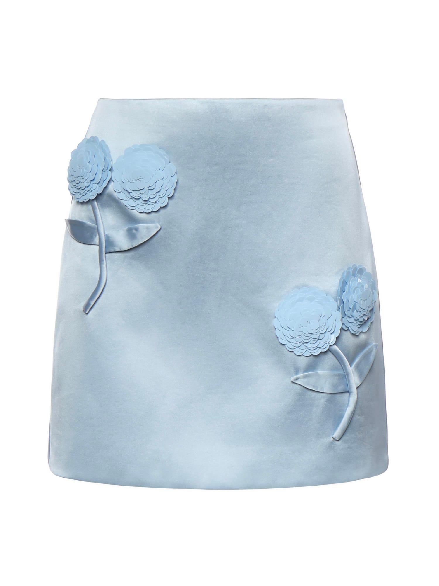 self-portrait satin mini skirt with floral appliques