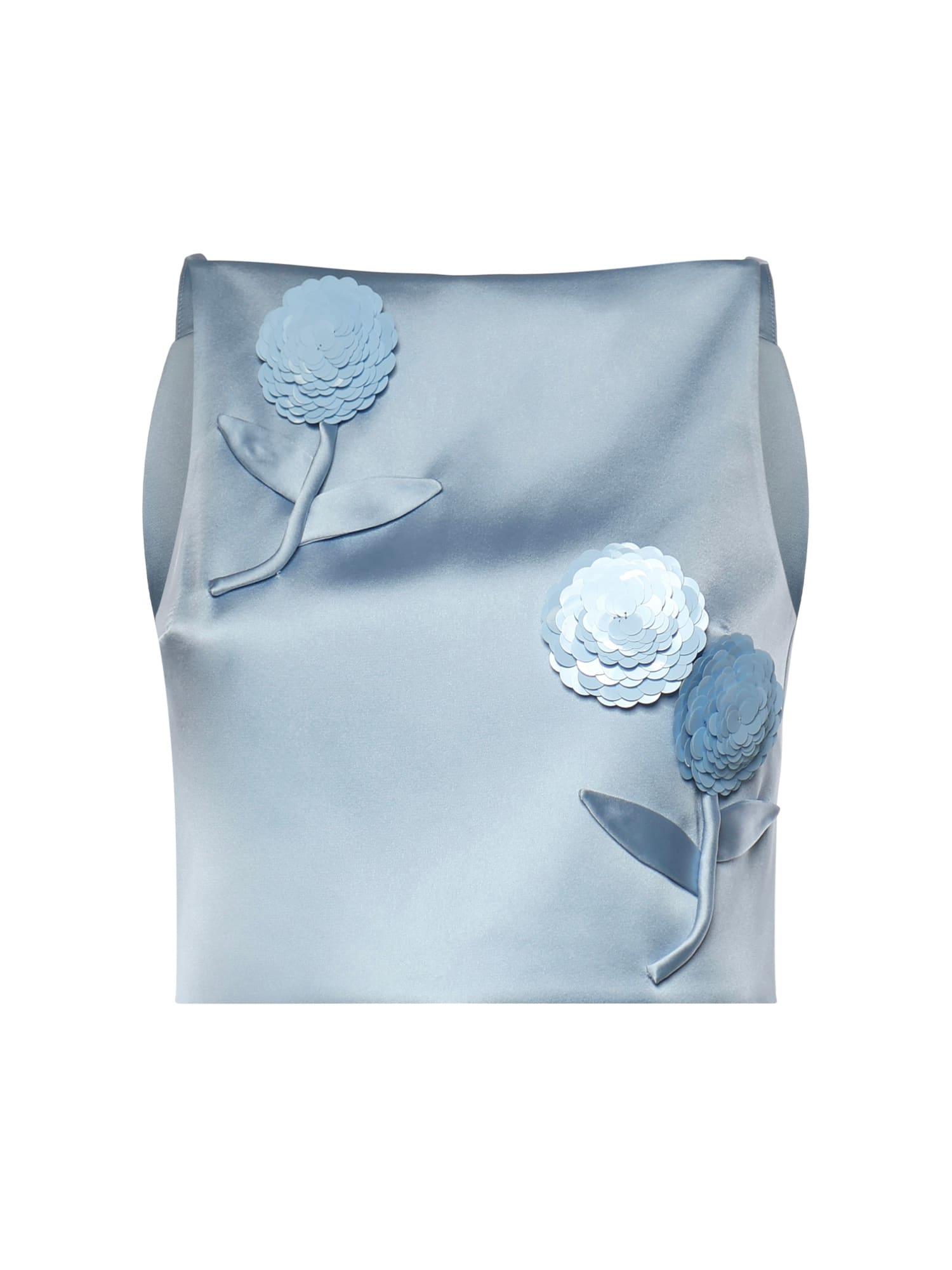 self-portrait satin top with floral appliques