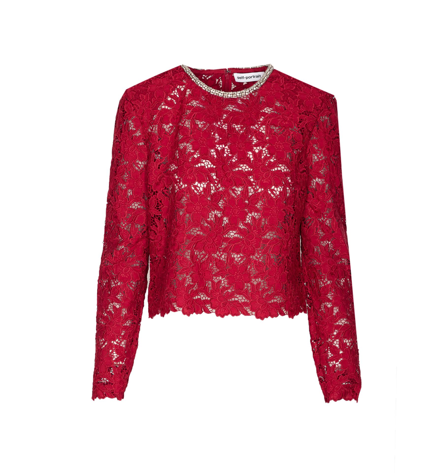 self-portrait self portrait top red polyester - women
