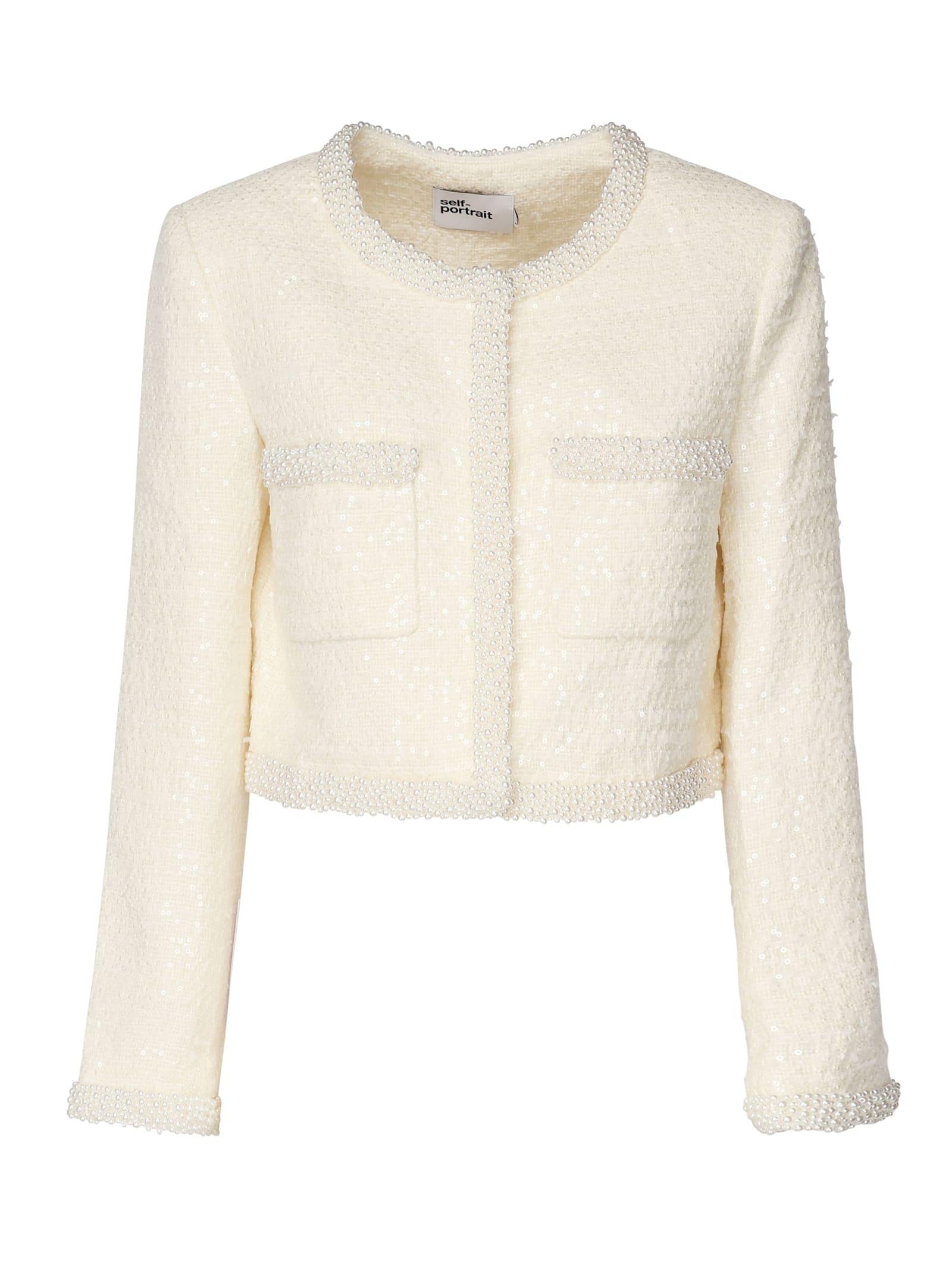 self-portrait self portrait tweed jacket with shimmering appliqués