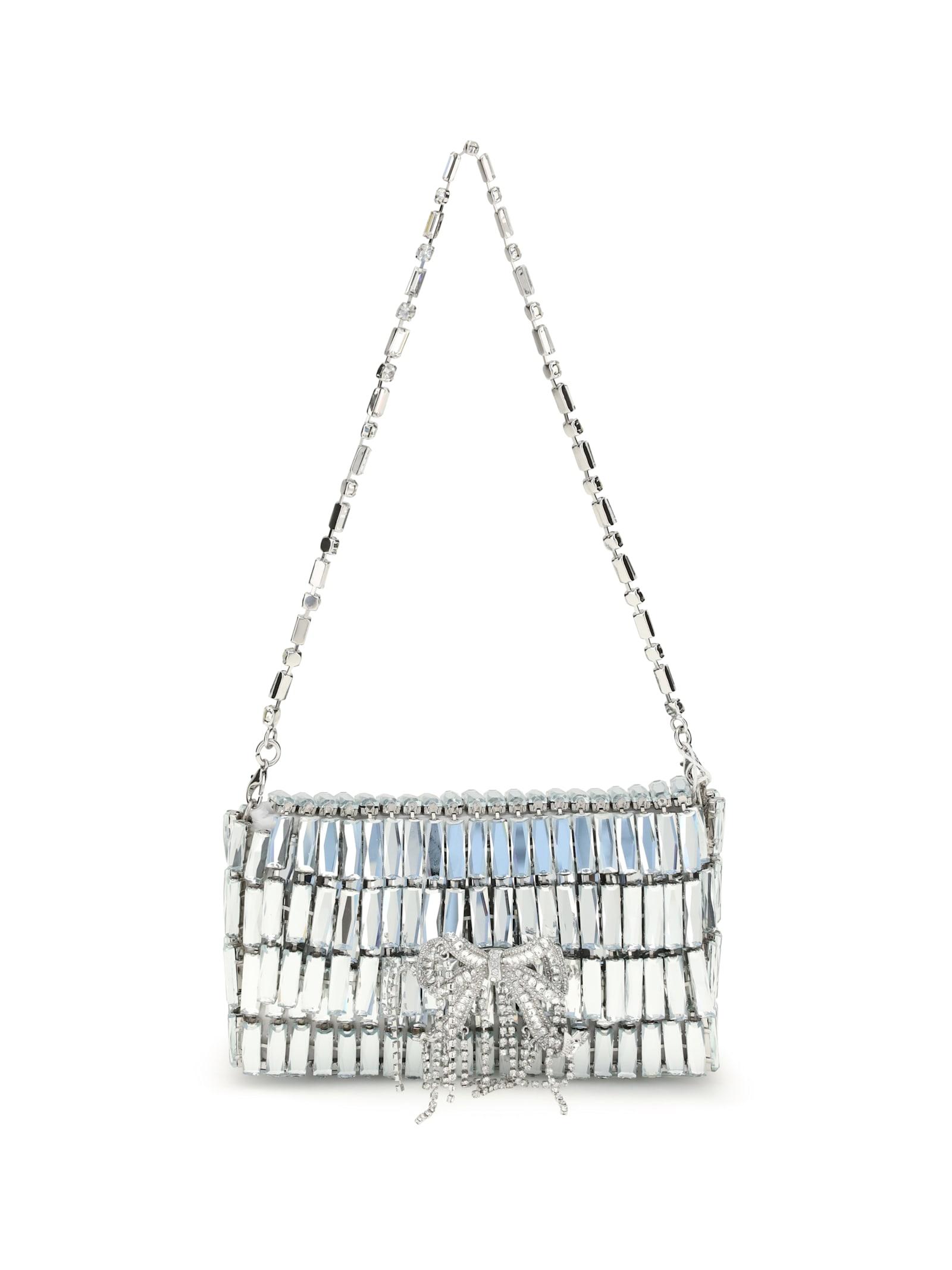 self-portrait silver crystal bow mini shoulder bag