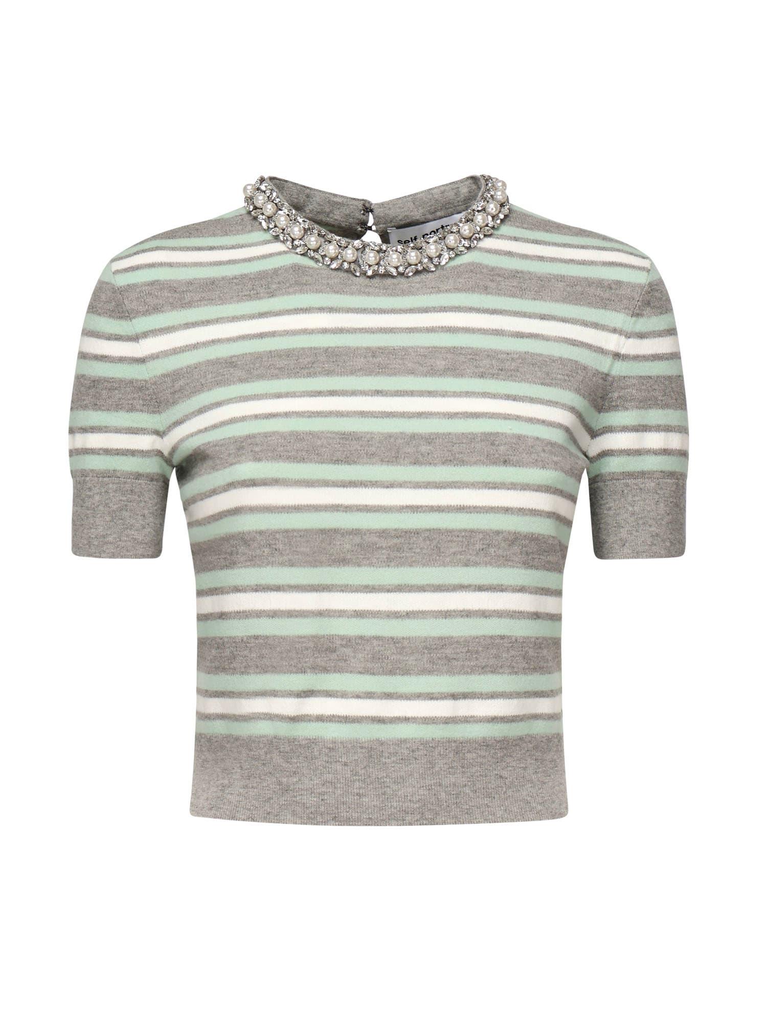self-portrait striped sweater with crystal trim