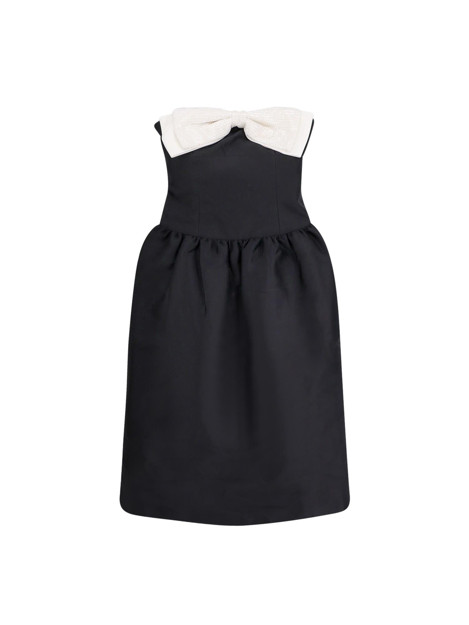 self-portrait taffeta contrast bow midi dress