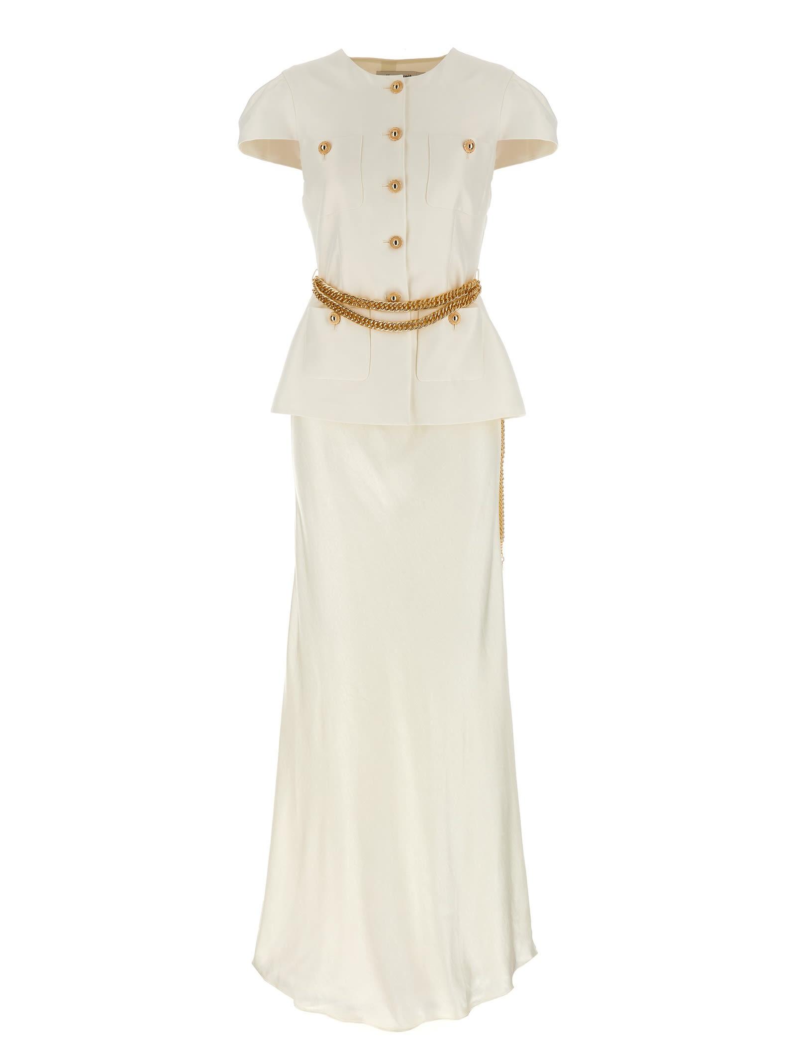 self-portrait taffeta cream polyester dress