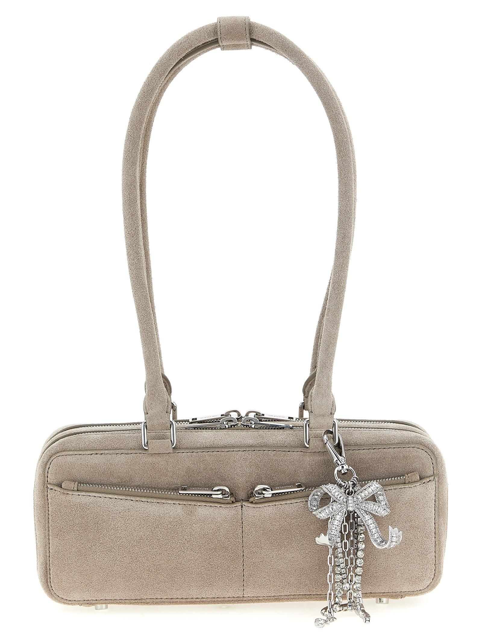 self-portrait tan suede baguette with charm shoulder bag