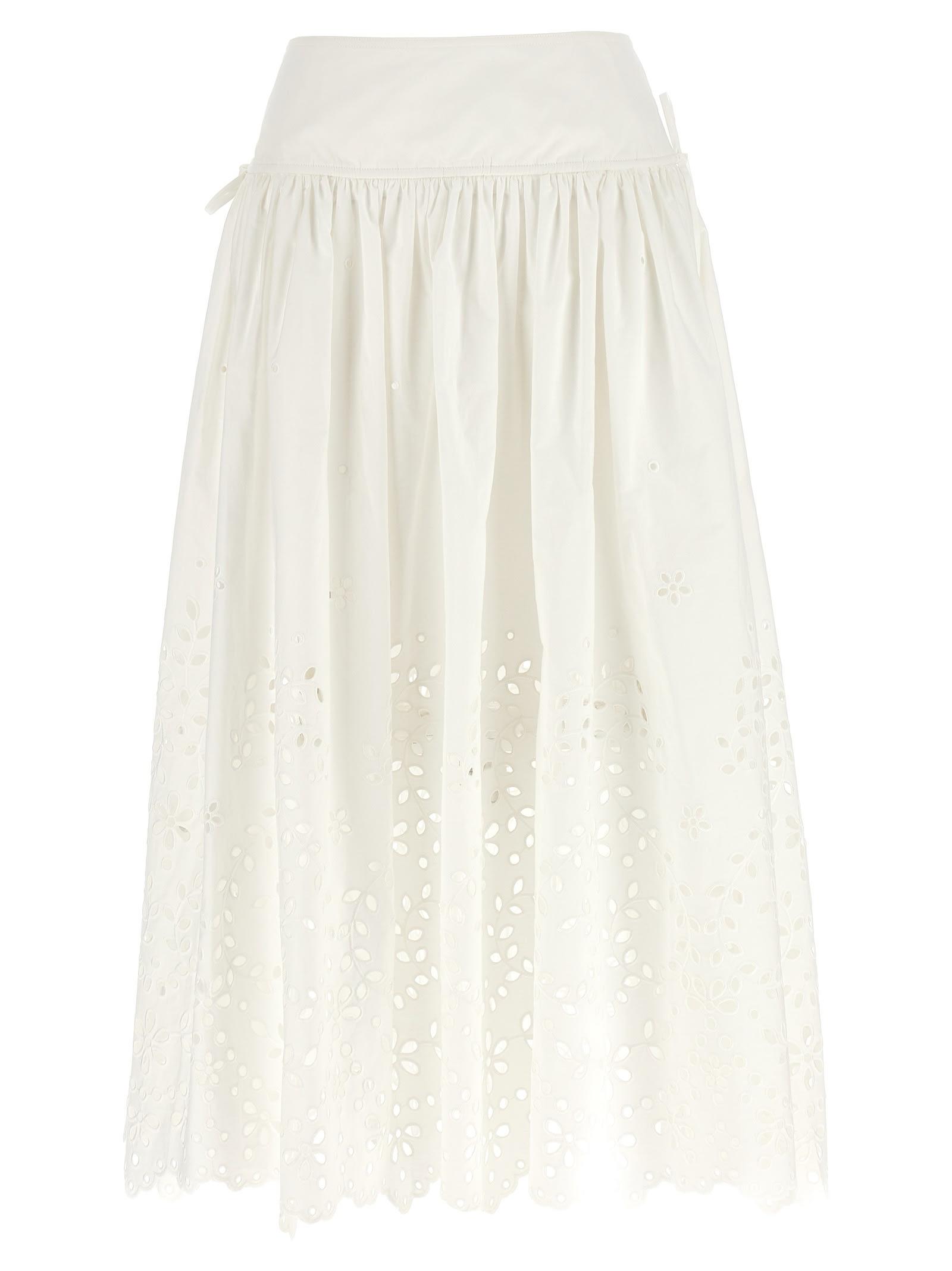 self-portrait white cotton embroidered midi skirt