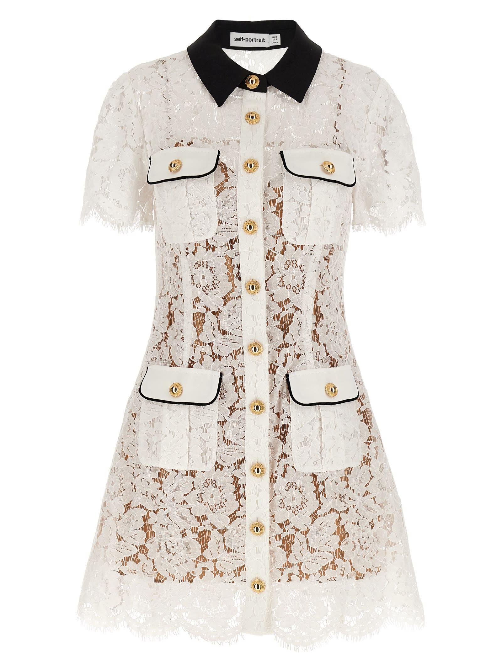 self-portrait white lace contrast collar mini dress