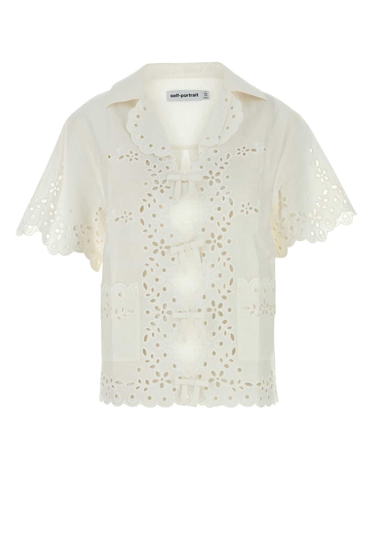 self-portrait white linen blend top