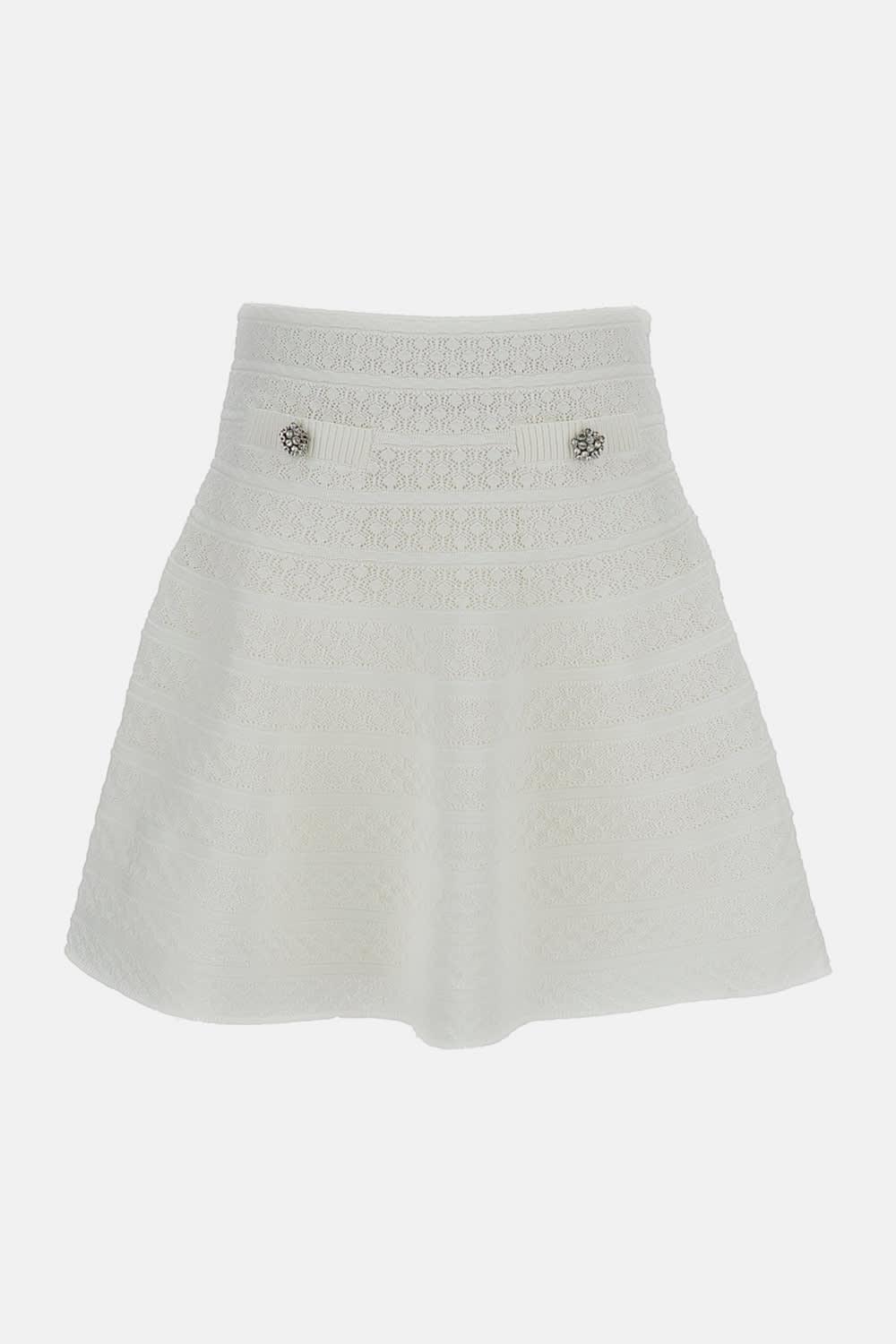 self-portrait white pointelle knit mini skirt