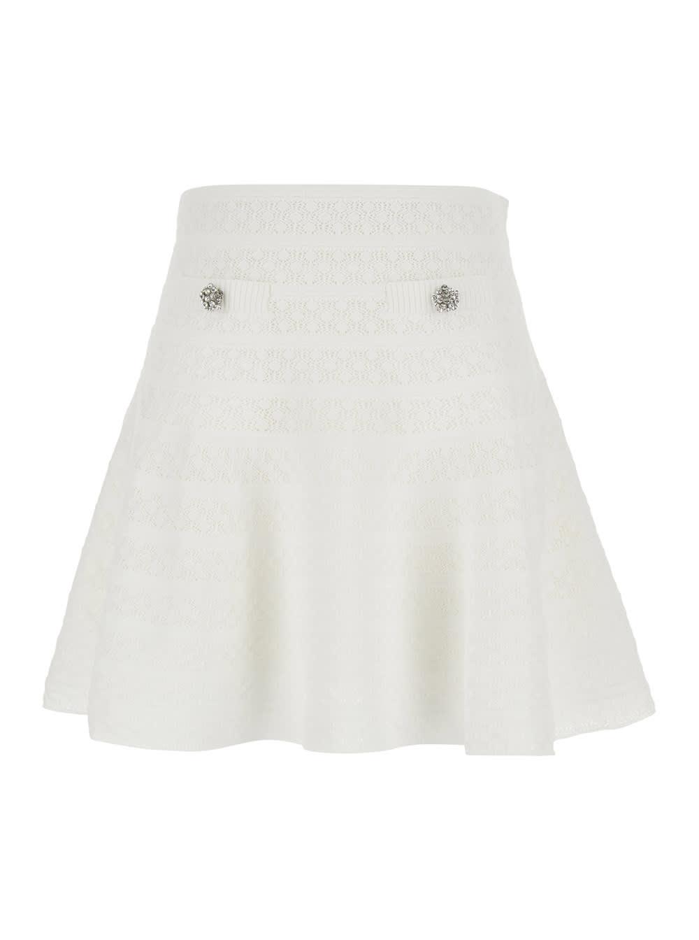 self-portrait white pointelle knit mini skirt