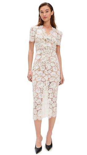 self portrait women's cream fine lace pearl midi dress, cream, off white, 2