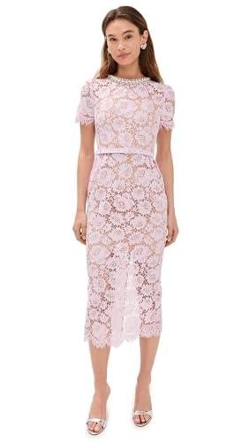 self portrait women's pink fine lace pearl midi dress, pink, 2