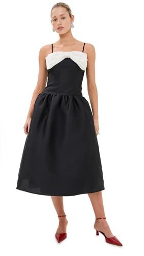 self portrait women's taffeta contrast bow midi dress, black, 0