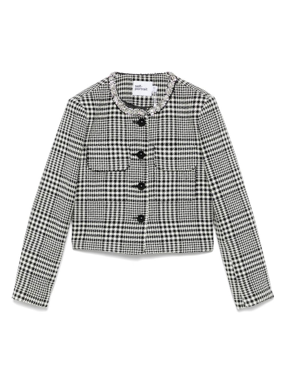 self-portrait wool blend checked jacket