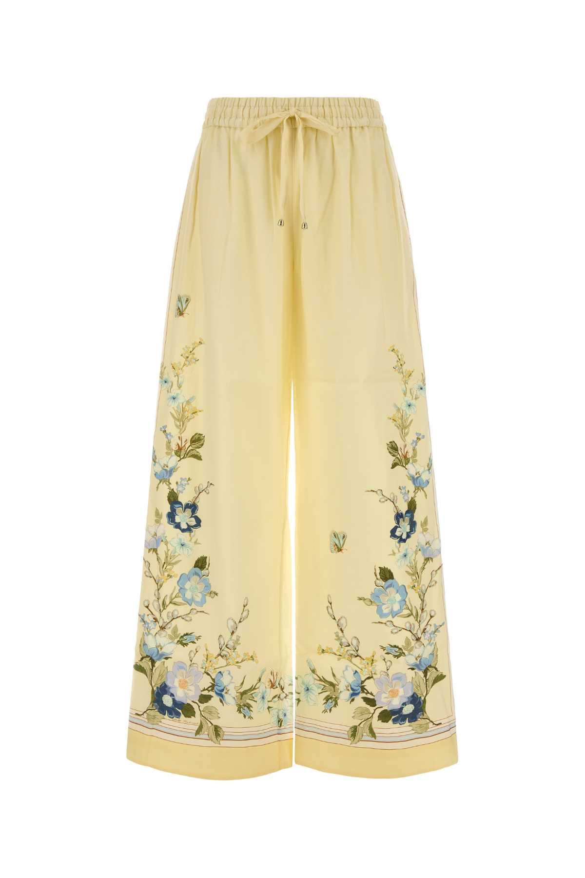 self-portrait yellow cotton blend wide-leg pant