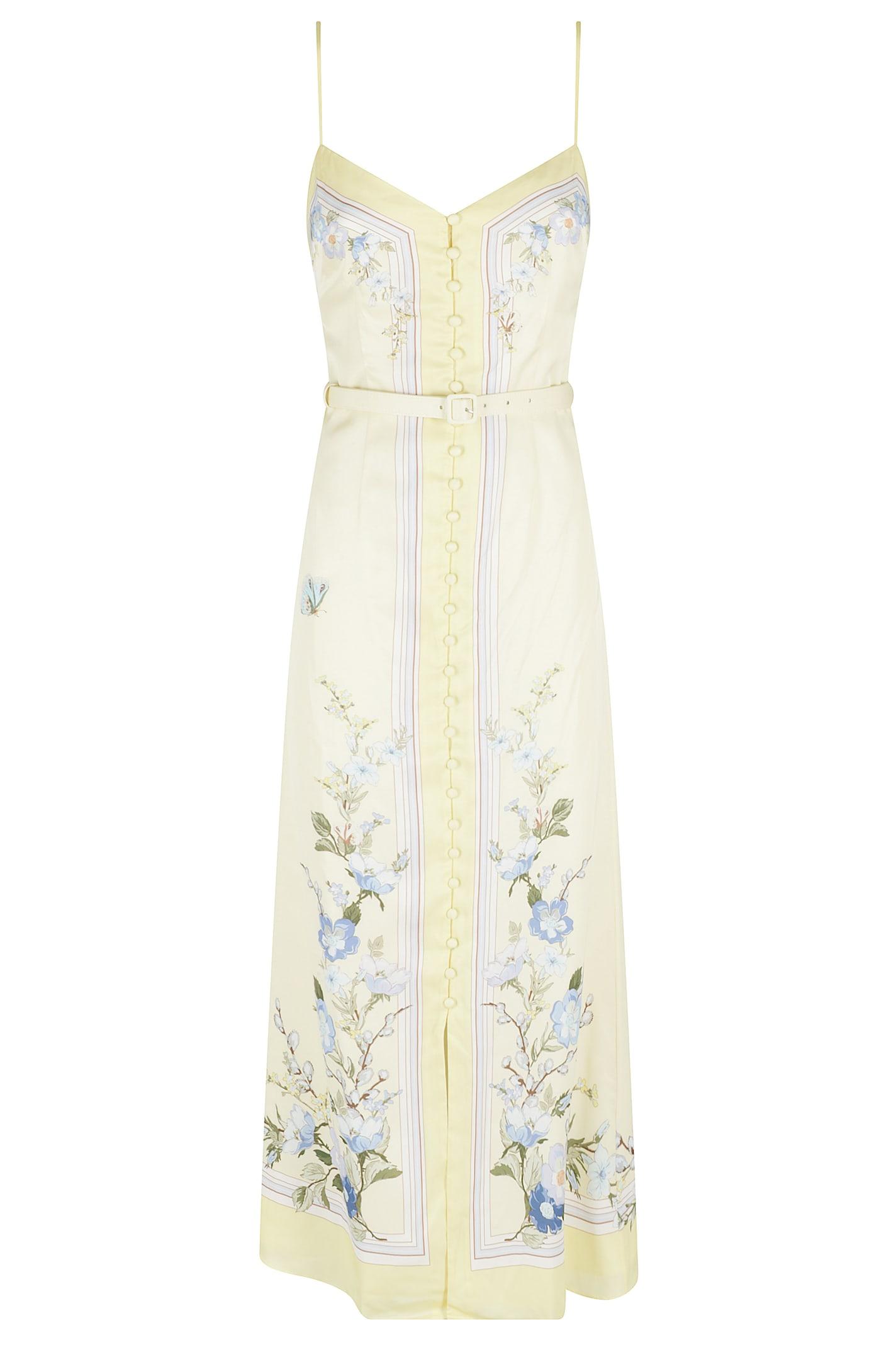 self-portrait yellow floral silk midi dress