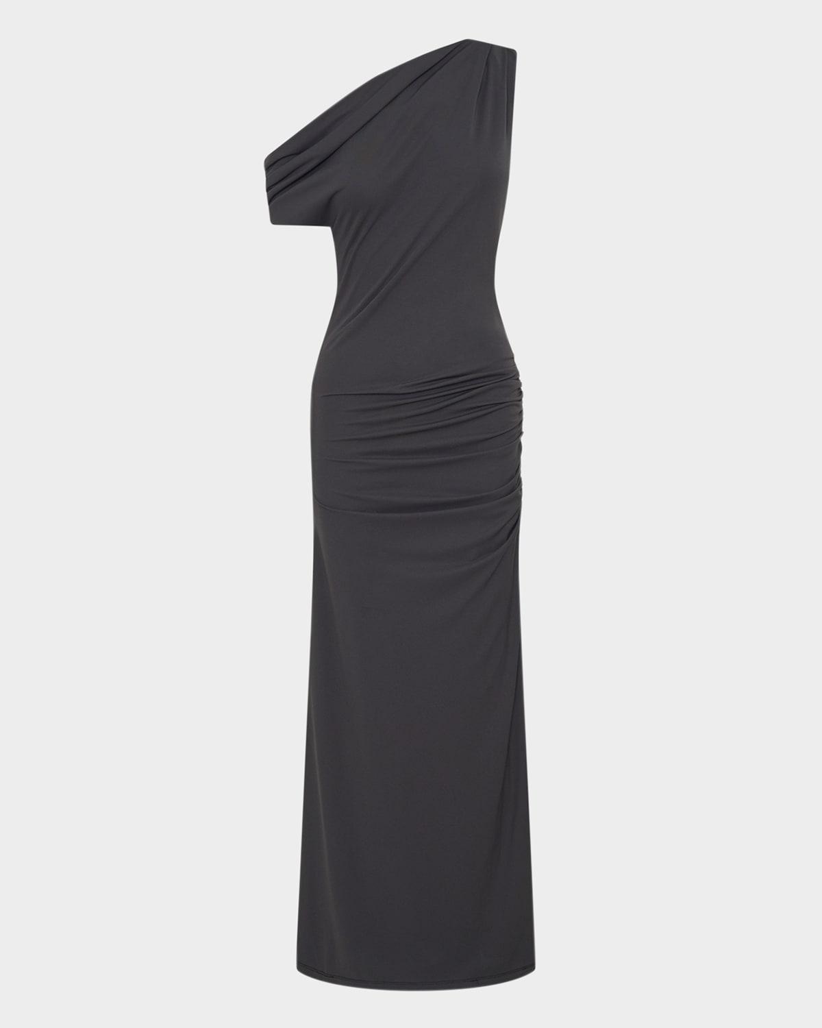 selma ruched one-shoulder gown