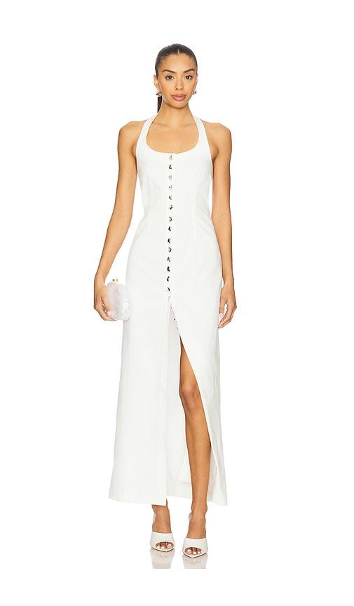 selmacilek button detail midi dress in white.