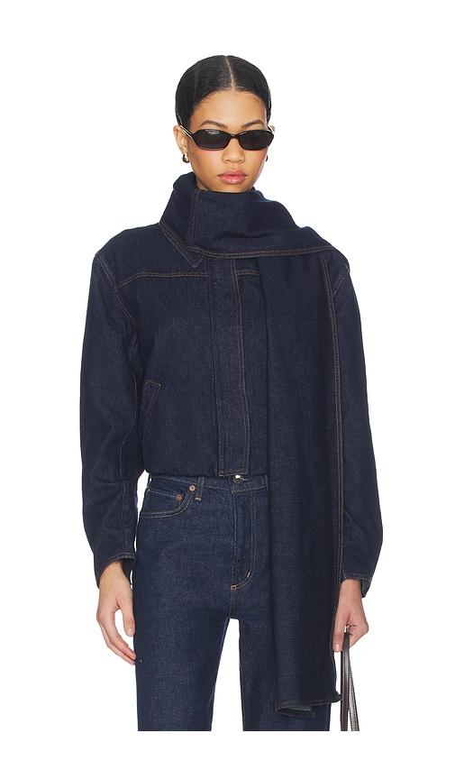 selmacilek frosted denim jacket in blue.