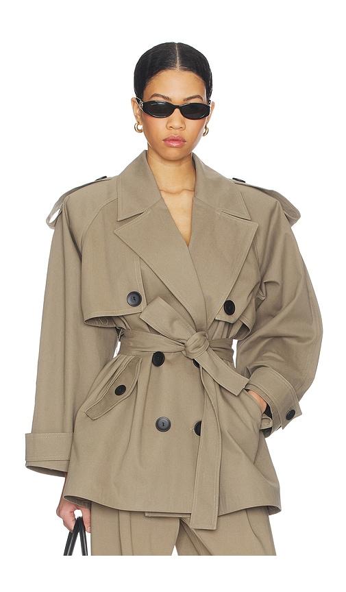 selmacilek khaki terra trenchcoat in beige.