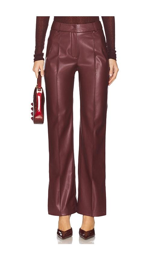 selmacilek leather slit detailed pant in burgundy.