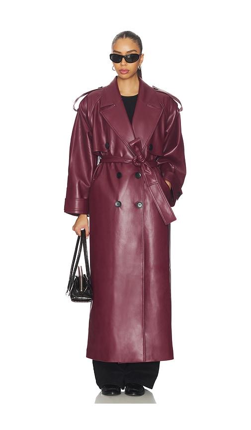 selmacilek leather trenchcoat in burgundy.