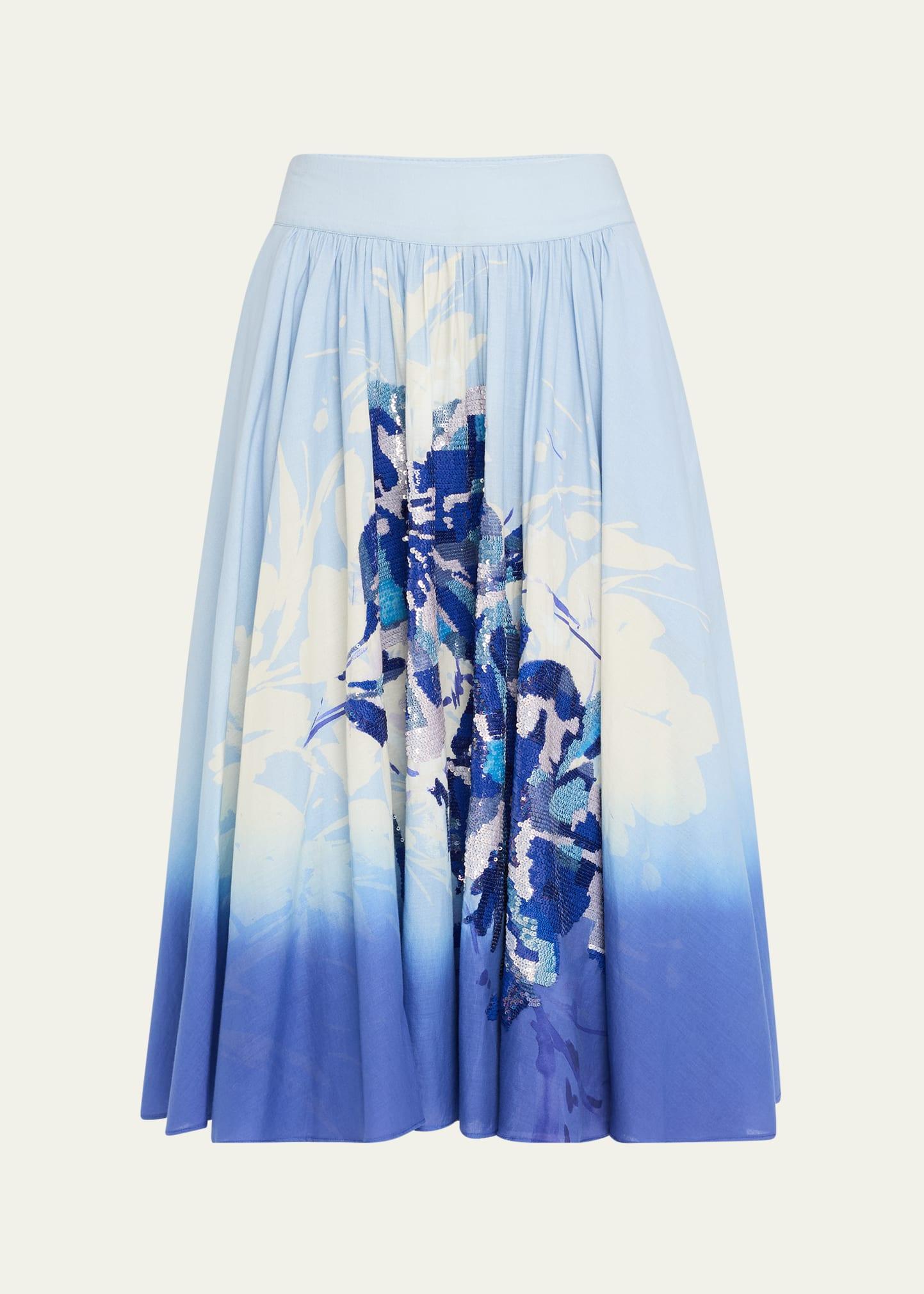 selwyn ombre sequin floral-print midi skirt