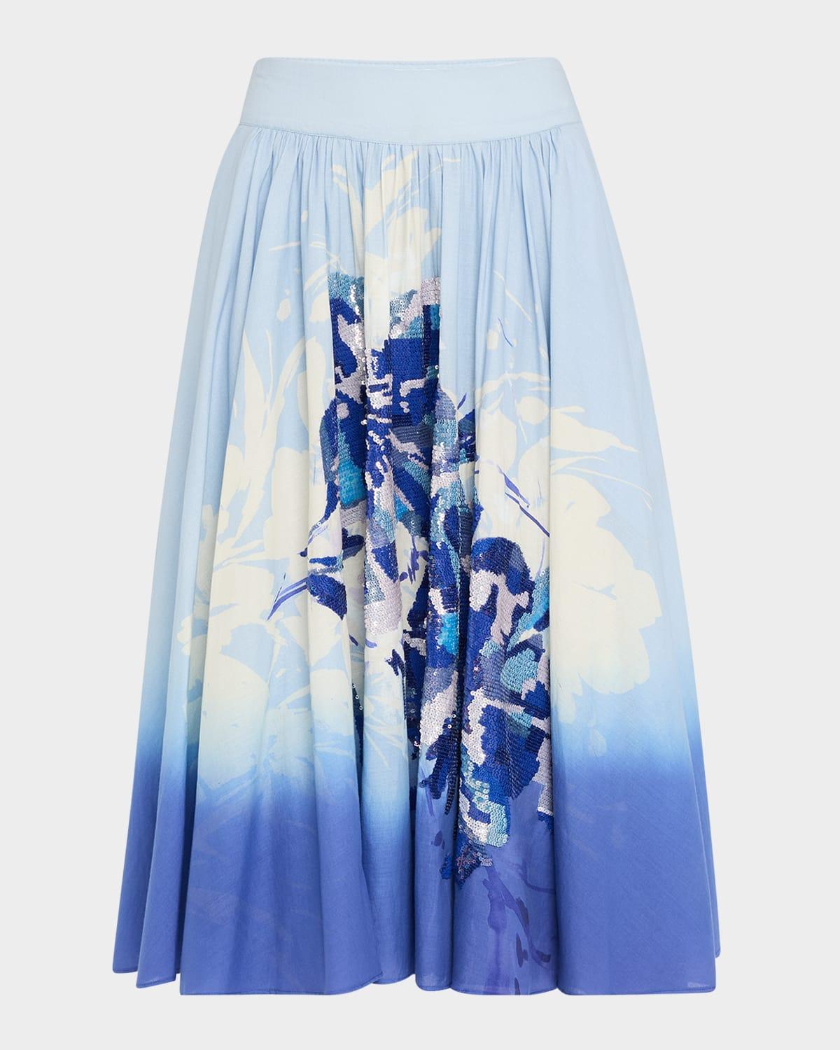 selwyn ombre sequin floral-print midi skirt