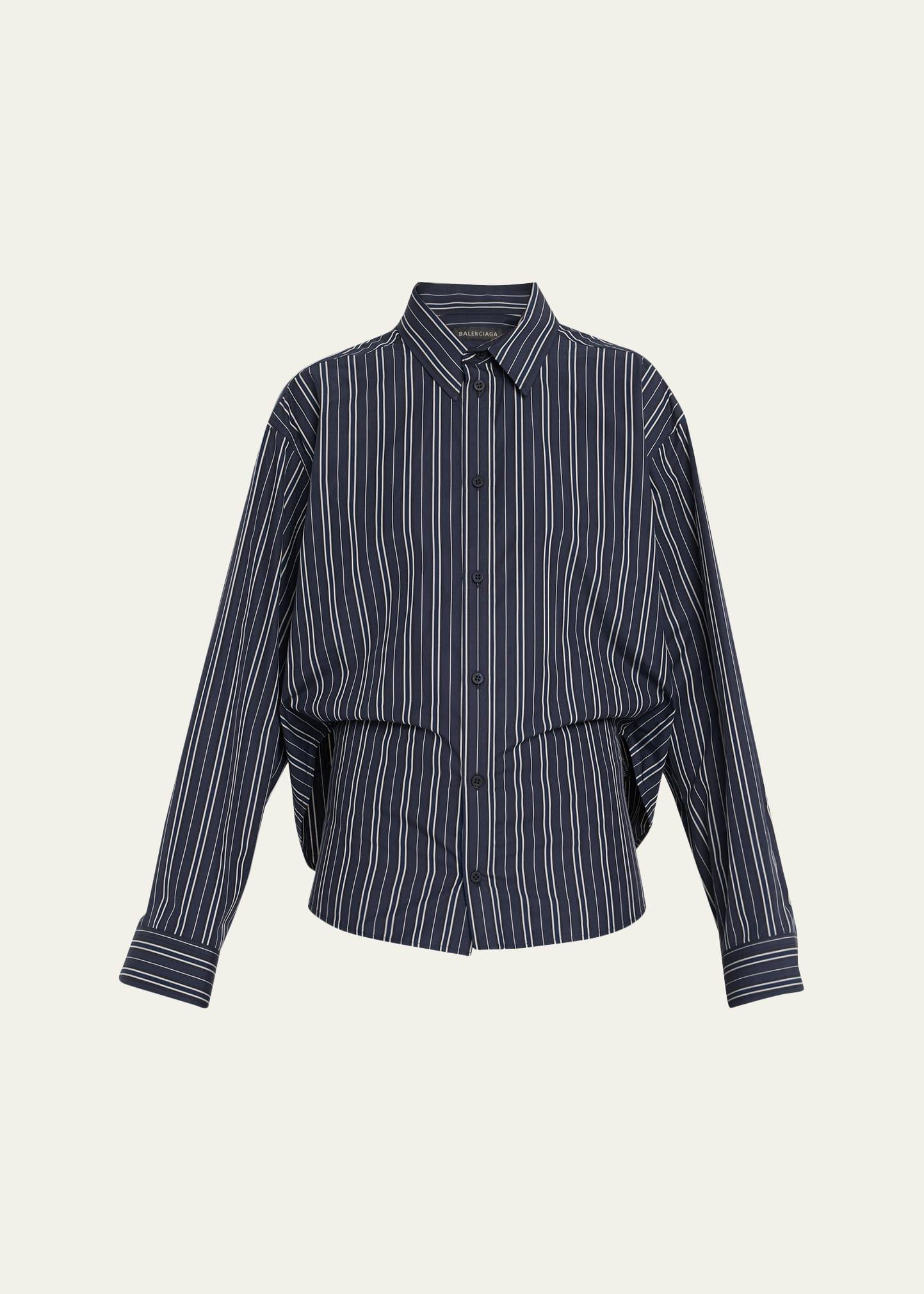 semi-fitted striped button-down shirt