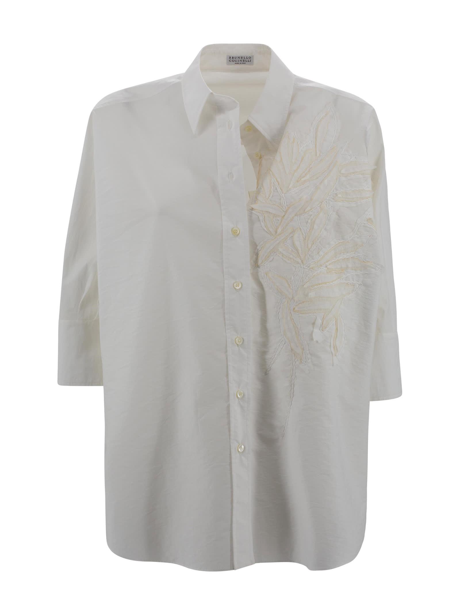 semi-sheer shirt with flower appliqué